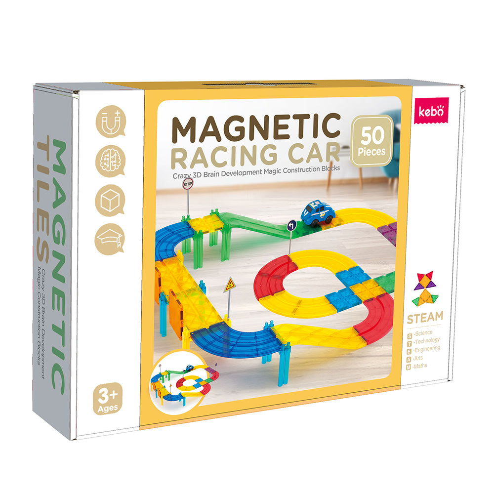 Kebo Racing Car Playset - 50pcs Educational Magnetic Tiles Building Toy
