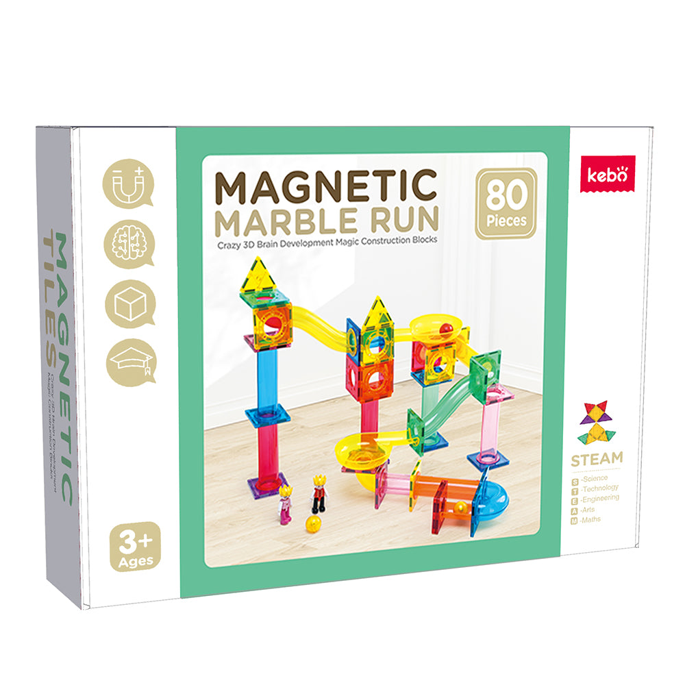 Kebo Marble Run Playset - 80pcs Educational Magnetic Tiles Building Toy