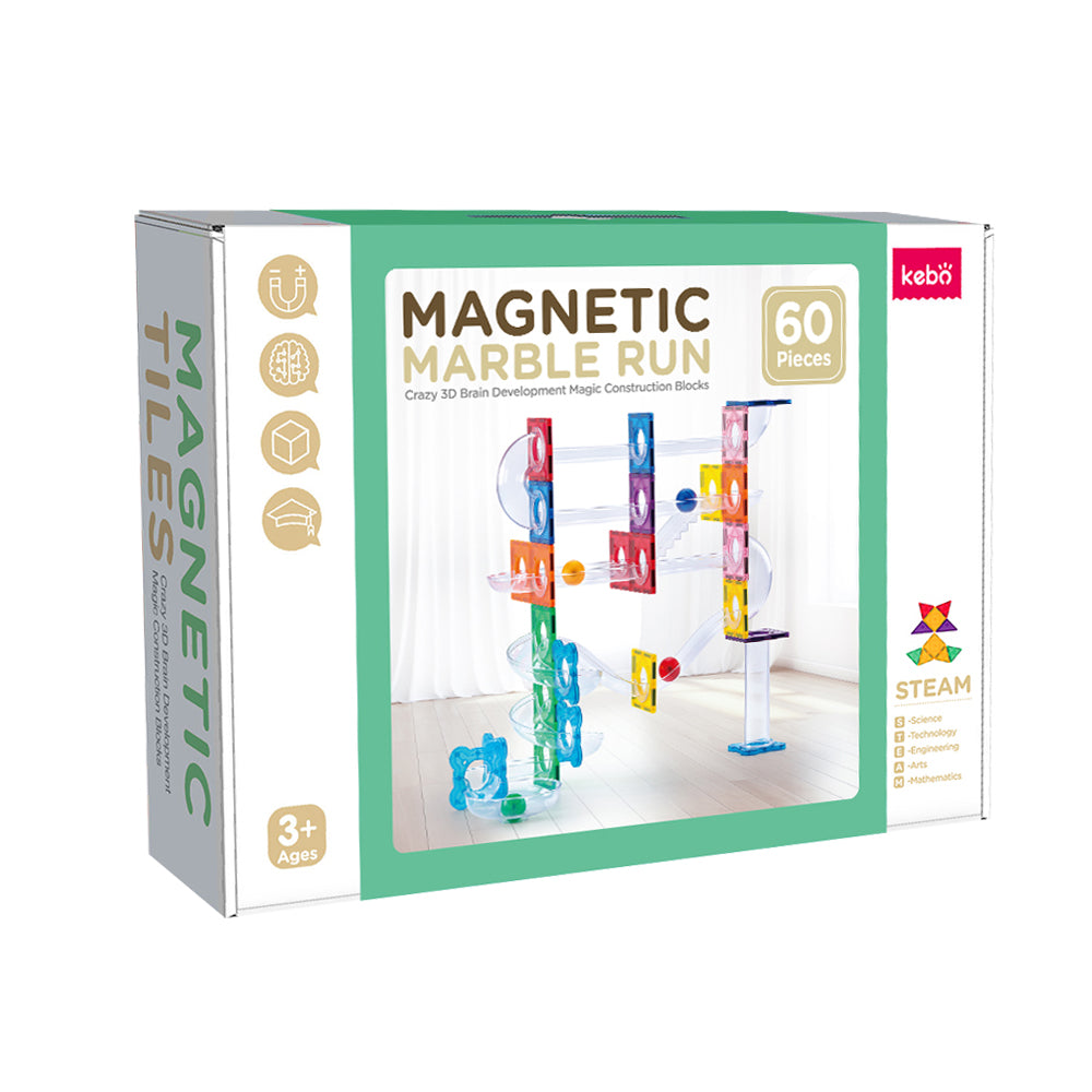 Kebo Marble Run Playset - 60pcs Educational Magnetic Tiles Building Toy