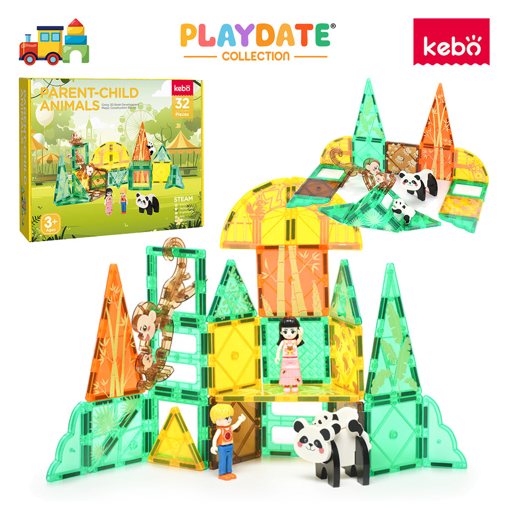 Kebo Parent-Child Animals Playset - 32pcs Educational Magnetic Tiles Building Toy
