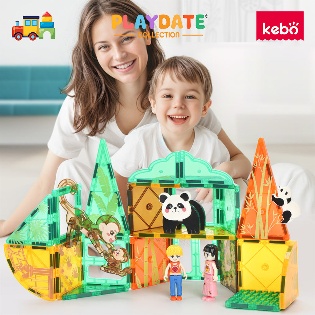 Kebo Parent-Child Animals Playset - 32pcs Educational Magnetic Tiles Building Toy