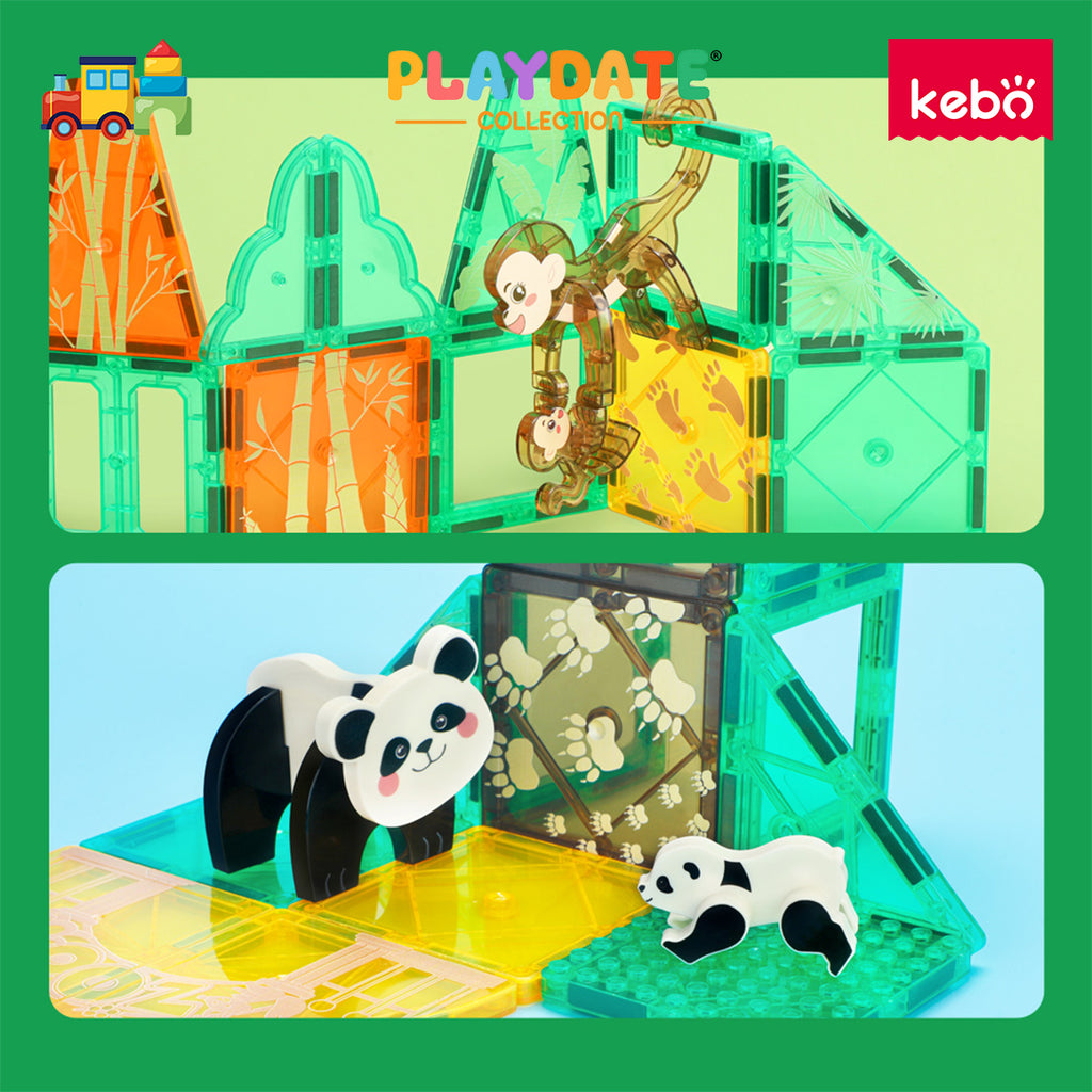 Kebo Parent-Child Animals Playset - 32pcs Educational Magnetic Tiles Building Toy