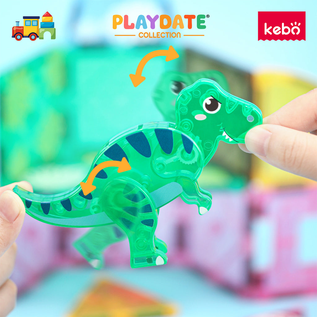 Kebo Dino Zone Playset - 42pcs Educational Magnetic Tiles Building Toy