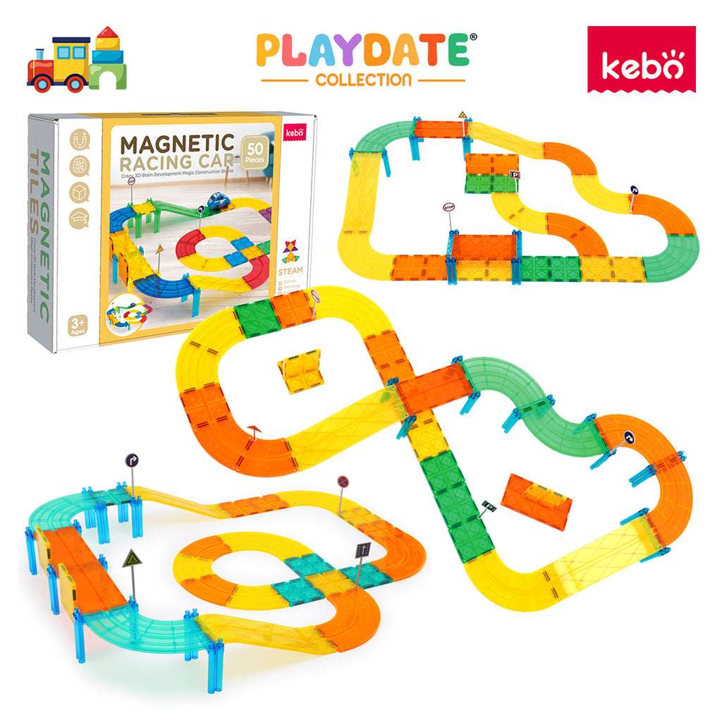 Kebo Racing Car Playset - 50pcs Educational Magnetic Tiles Building Toy