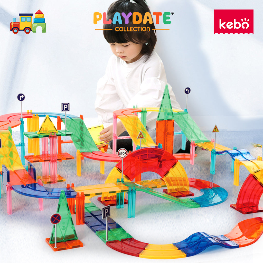 Kebo Racing Car Playset - 50pcs Educational Magnetic Tiles Building Toy