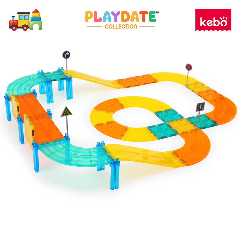Kebo Racing Car Playset - 50pcs Educational Magnetic Tiles Building Toy