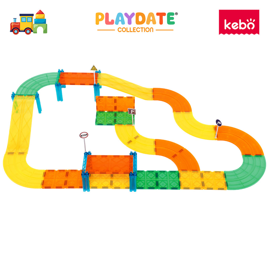 Kebo Racing Car Playset - 50pcs Educational Magnetic Tiles Building Toy