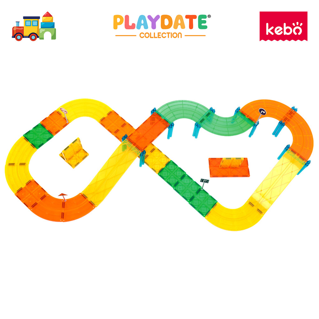 Kebo Racing Car Playset - 50pcs Educational Magnetic Tiles Building Toy