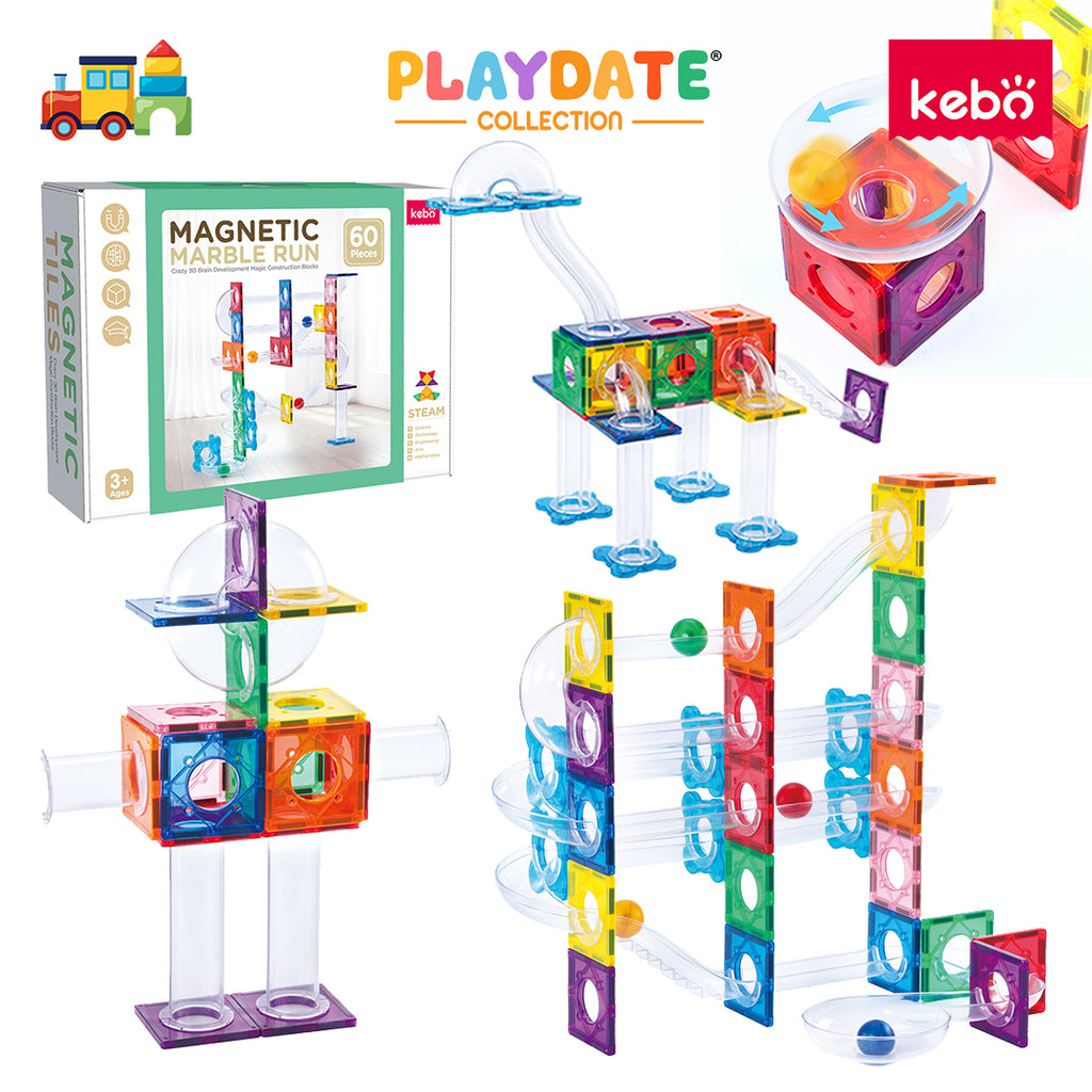 Kebo Marble Run Playset - 60pcs Educational Magnetic Tiles Building Toy