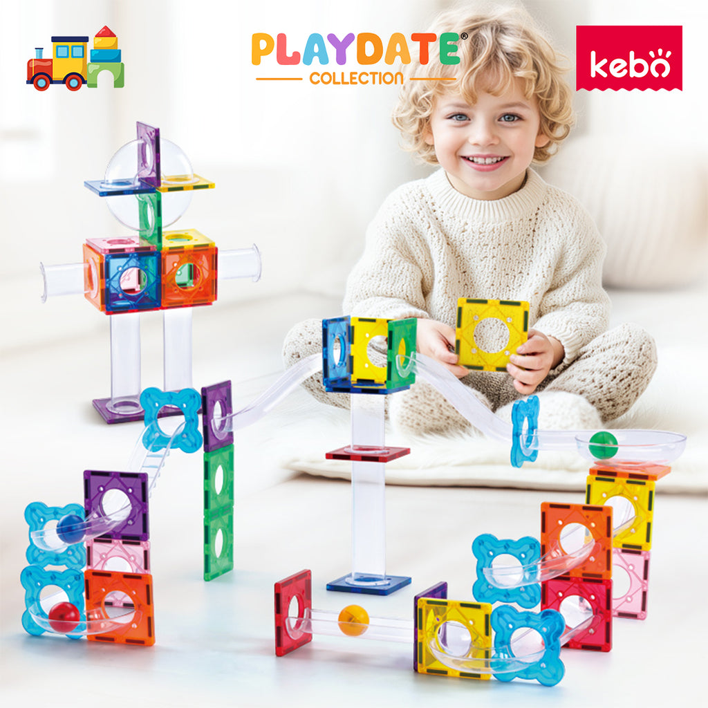Kebo Marble Run Playset - 60pcs Educational Magnetic Tiles Building Toy