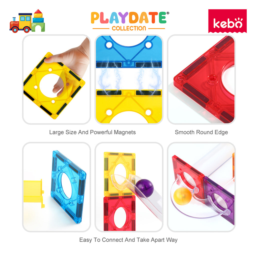 Kebo Marble Run Playset - 60pcs Educational Magnetic Tiles Building Toy