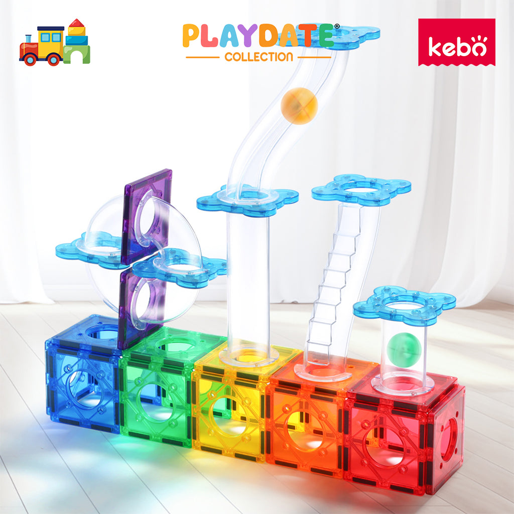 Kebo Marble Run Playset - 60pcs Educational Magnetic Tiles Building Toy