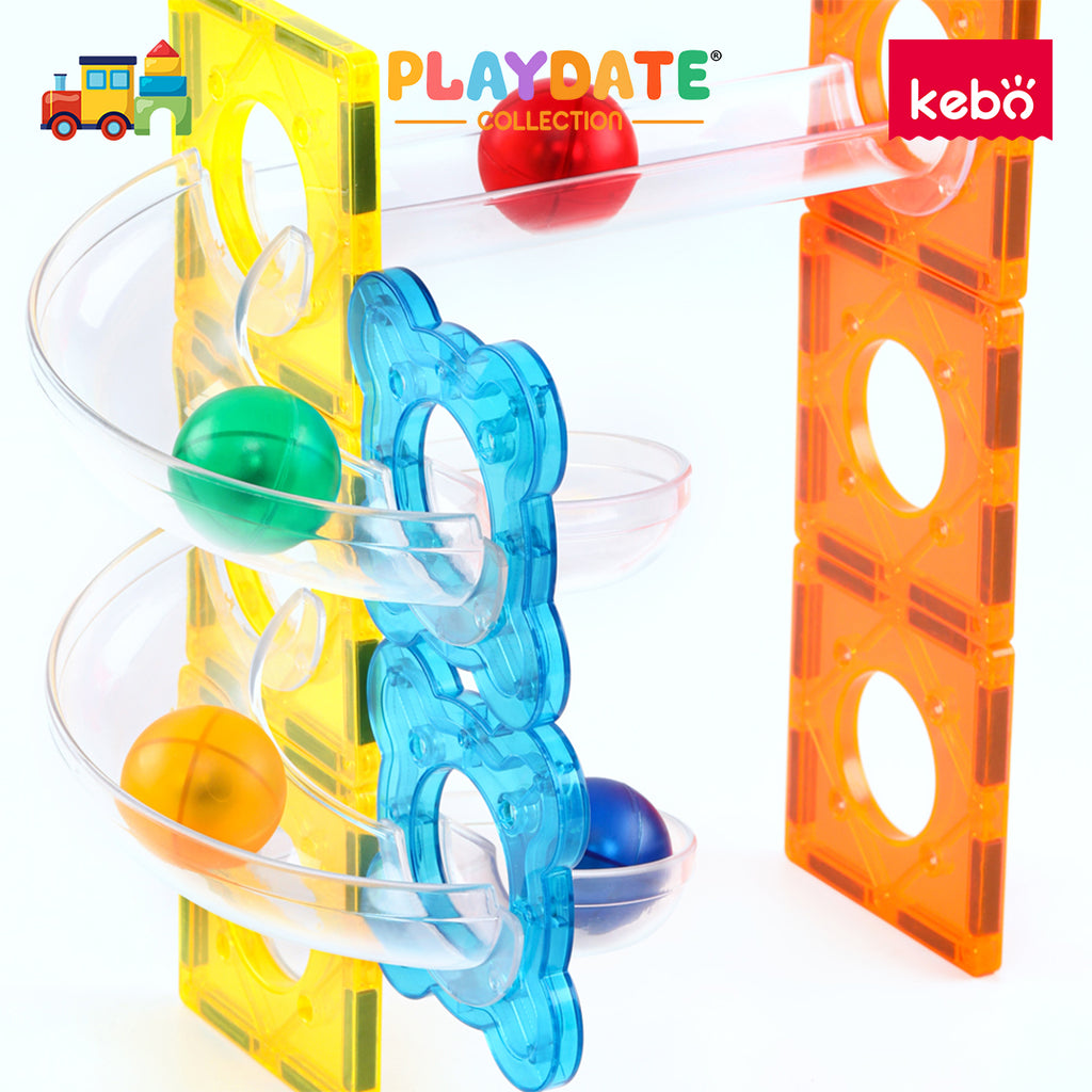 Kebo Marble Run Playset - 60pcs Educational Magnetic Tiles Building Toy