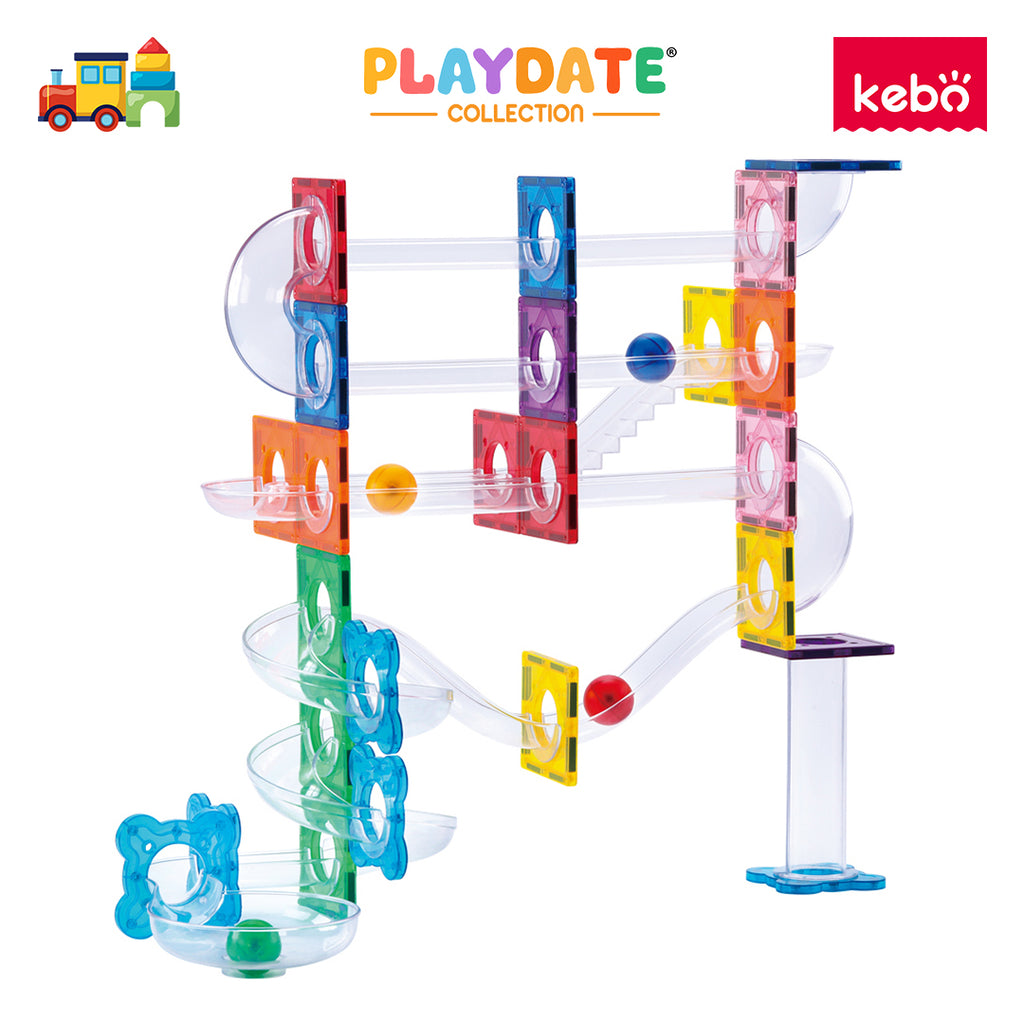 Kebo Marble Run Playset - 60pcs Educational Magnetic Tiles Building Toy