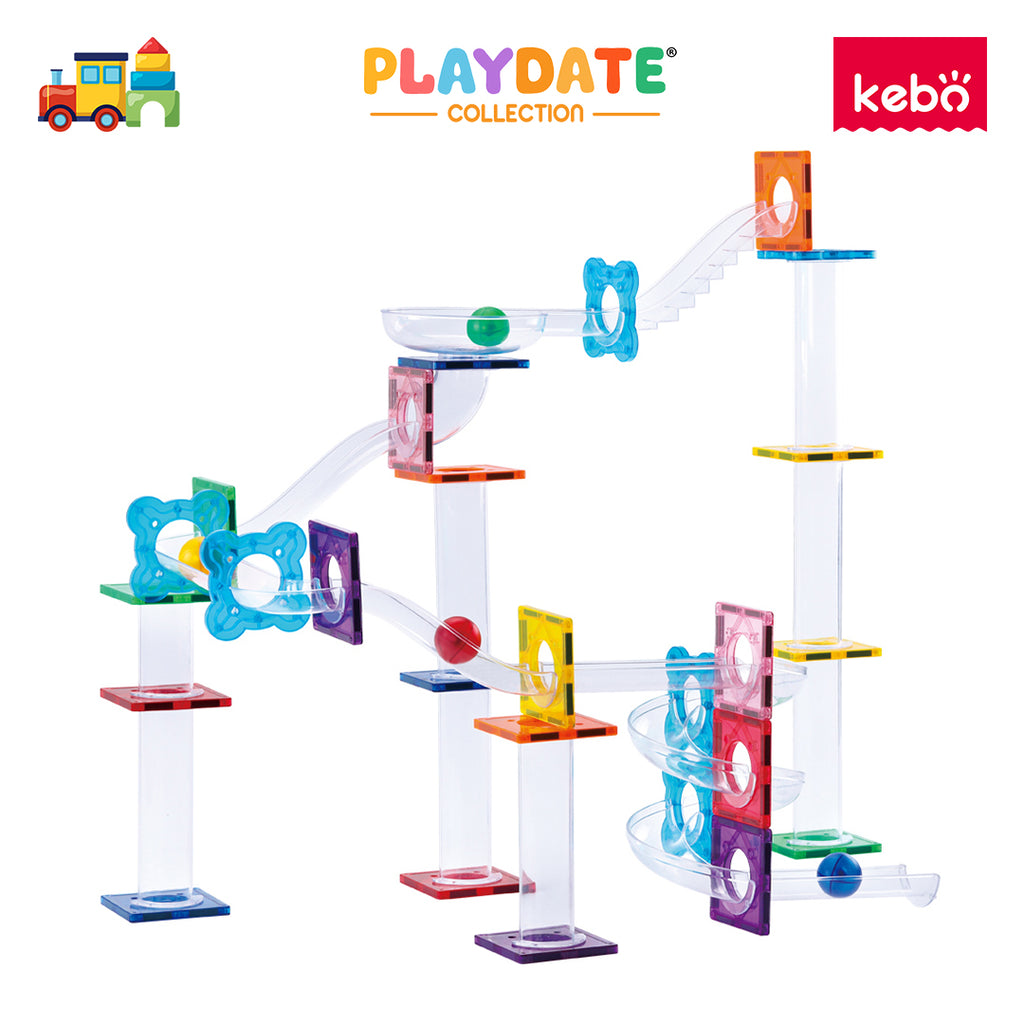 Kebo Marble Run Playset - 60pcs Educational Magnetic Tiles Building Toy