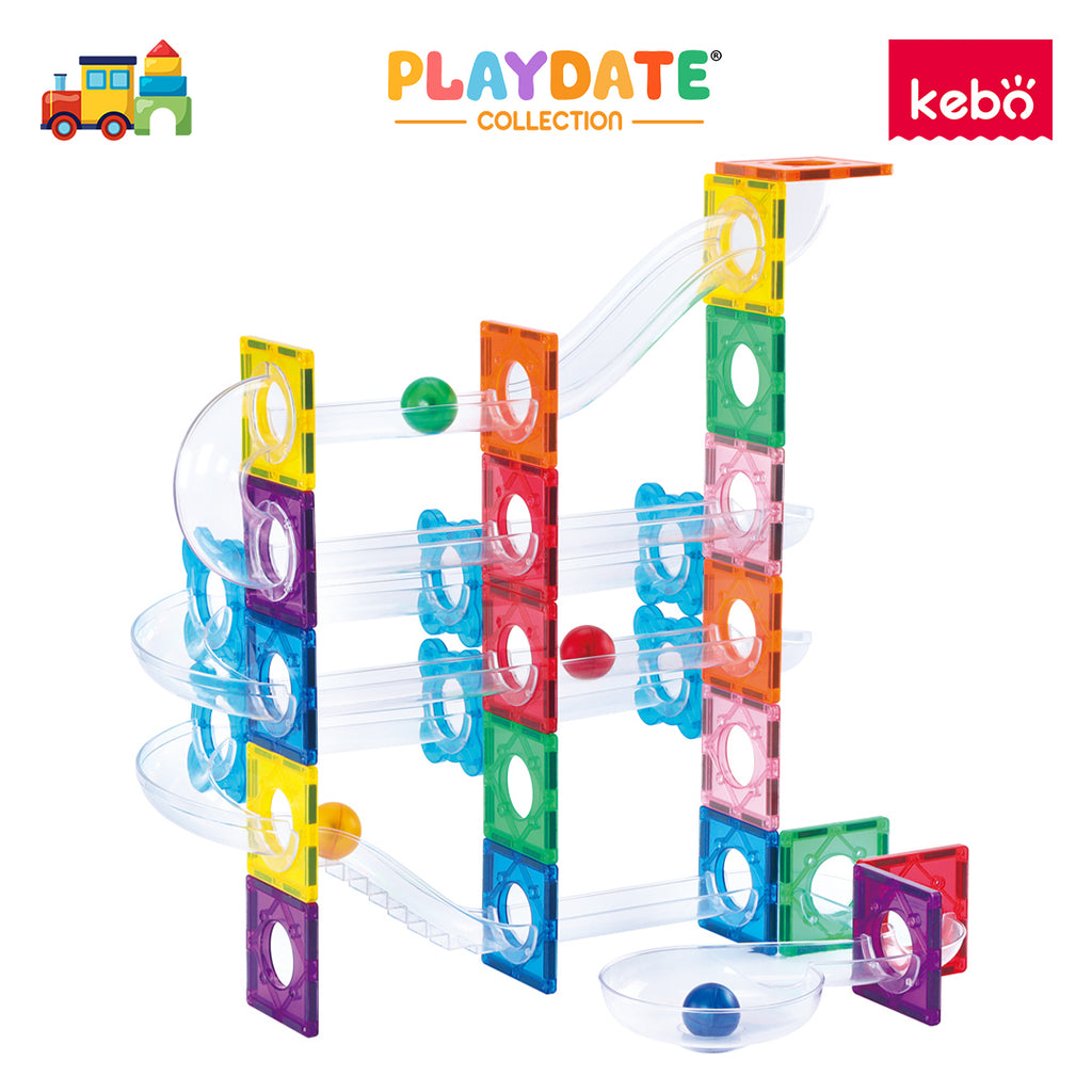 Kebo Marble Run Playset - 60pcs Educational Magnetic Tiles Building Toy