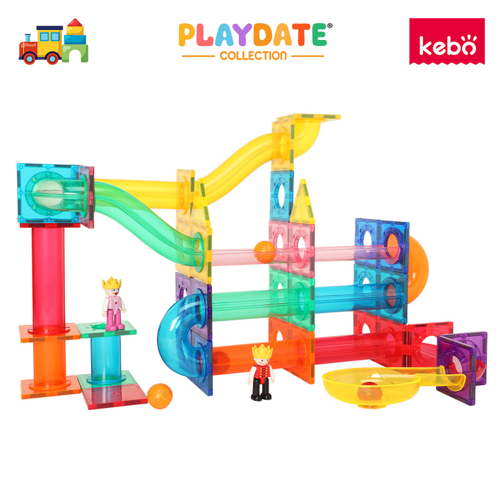 Kebo Marble Run Playset - 80pcs Educational Magnetic Tiles Building Toy