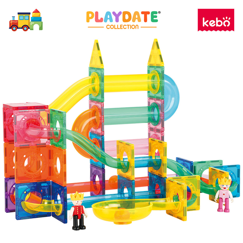 Kebo Marble Run Playset - 80pcs Educational Magnetic Tiles Building Toy