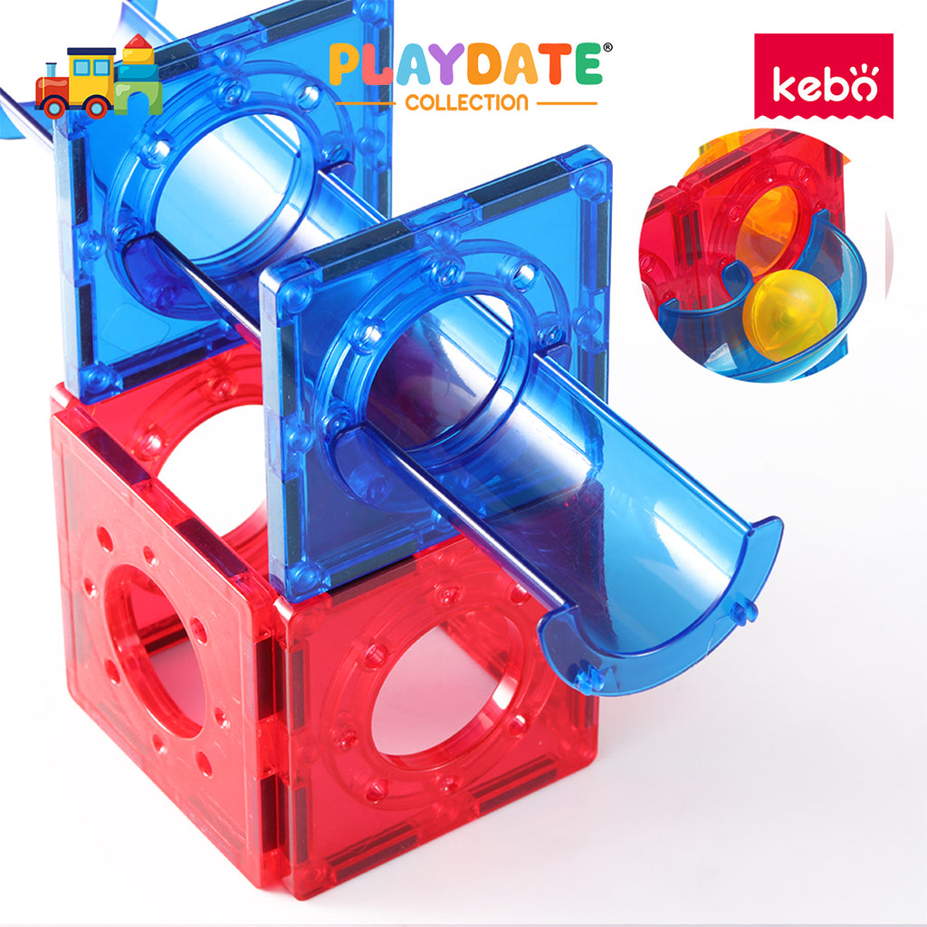 Kebo Marble Run Playset - 80pcs Educational Magnetic Tiles Building Toy