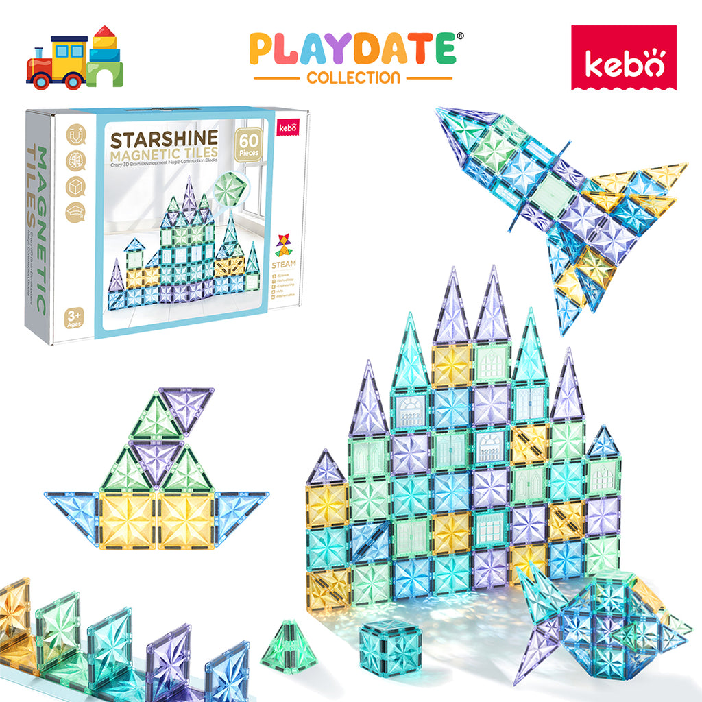 Kebo Starshine Playset - 60pcs Educational Magnetic Tiles Building Toy