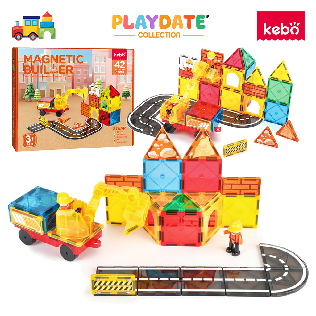 Kebo Magnetic Builder Playset - 42pcs Educational Magnetic Tiles Building Toy