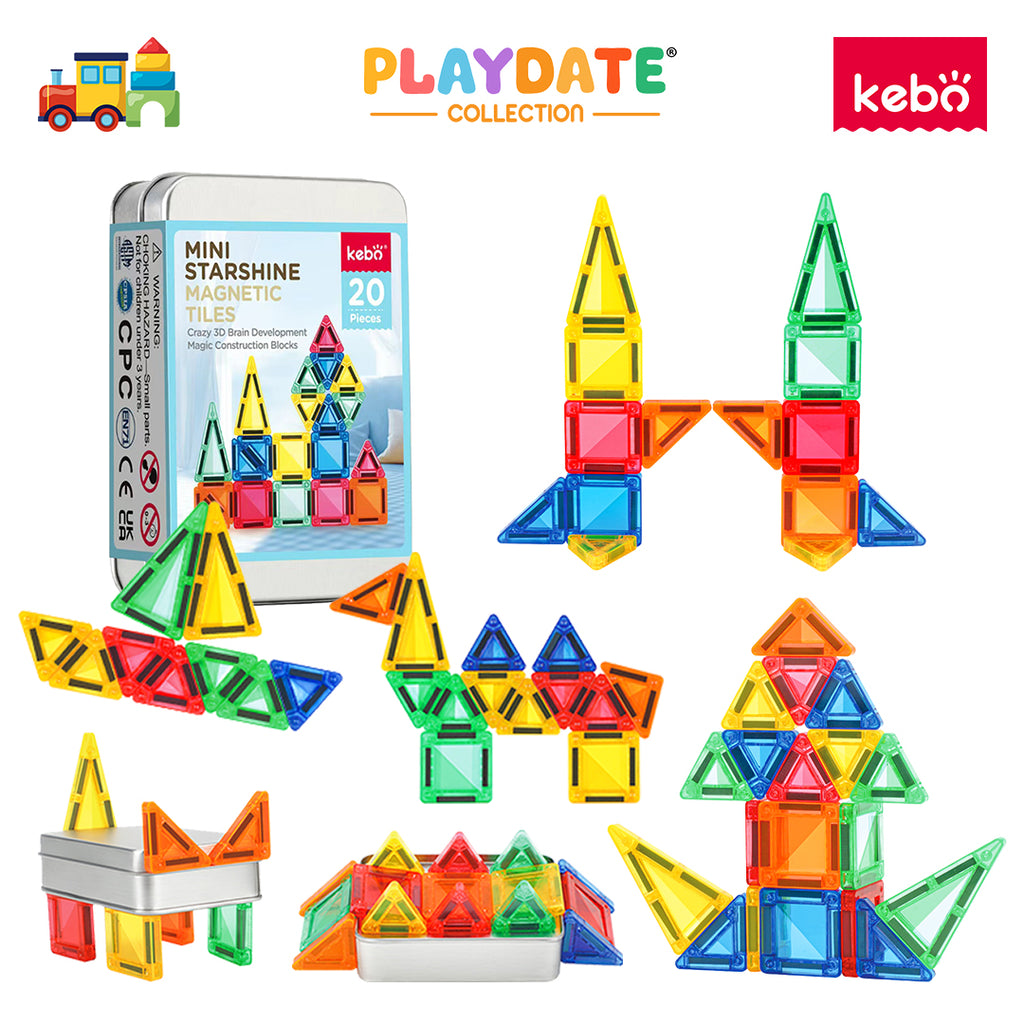 Kebo Mini Starshine Playset - 20pcs Travel Size Educational Magnetic Tiles Building Toy