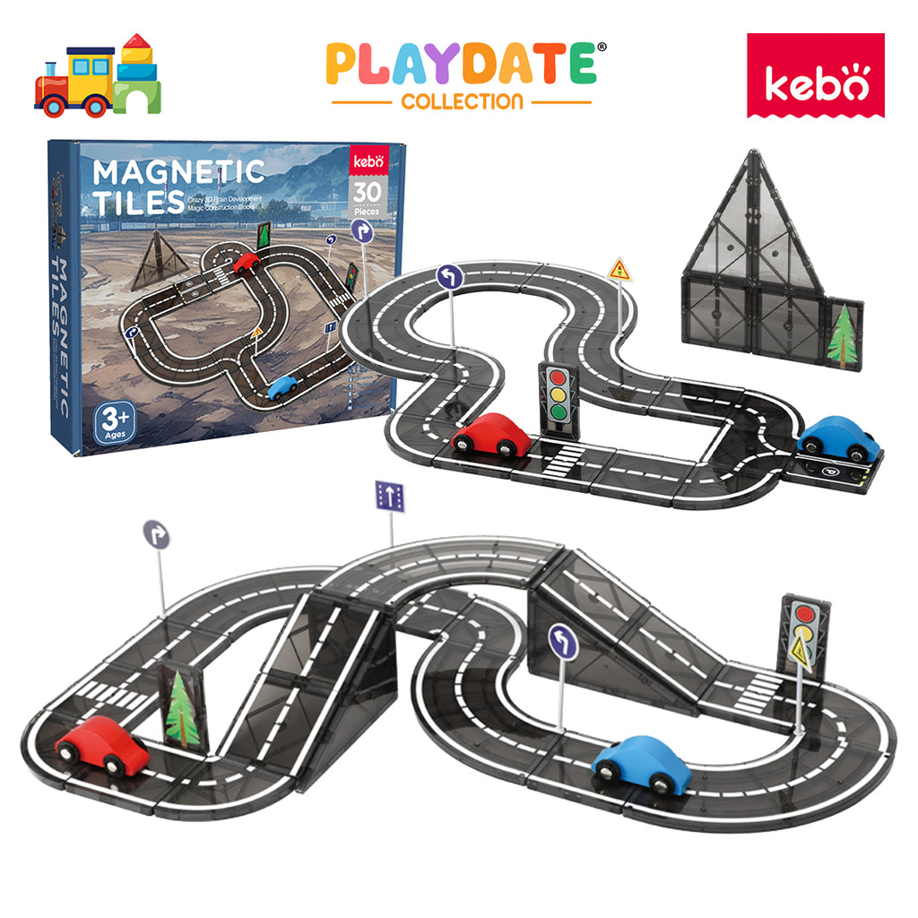 Kebo Road Tiles Playset - 30pcs Educational Magnetic Tiles Building Toy