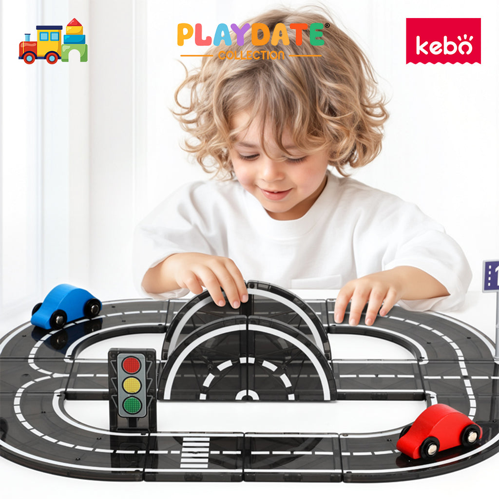 Kebo Road Tiles Playset - 30pcs Educational Magnetic Tiles Building Toy