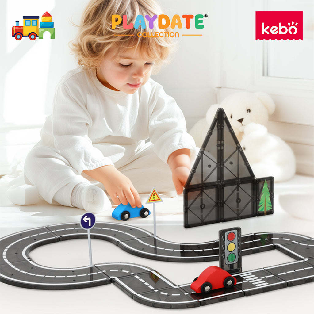 Kebo Road Tiles Playset - 30pcs Educational Magnetic Tiles Building Toy