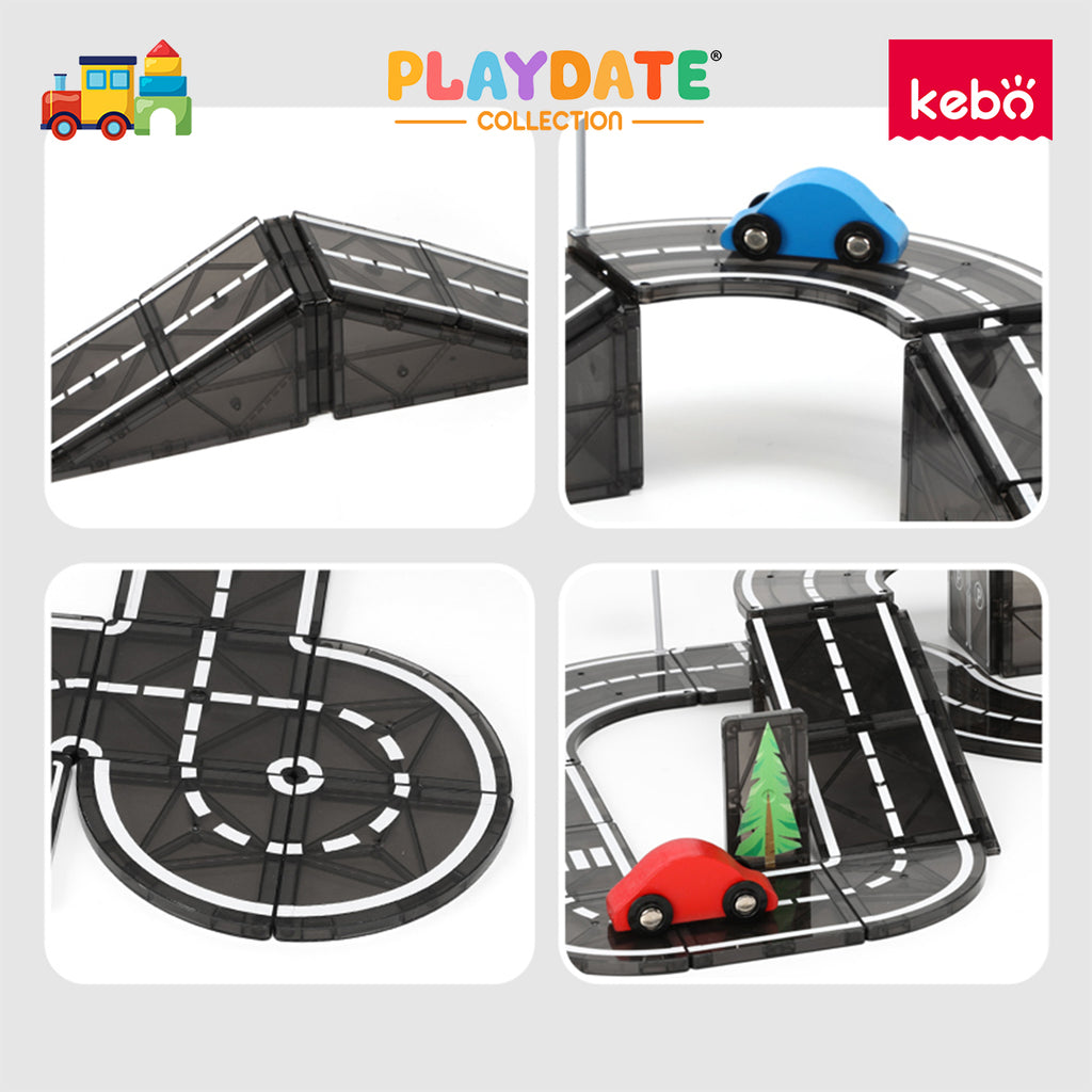 Kebo Road Tiles Playset - 30pcs Educational Magnetic Tiles Building Toy