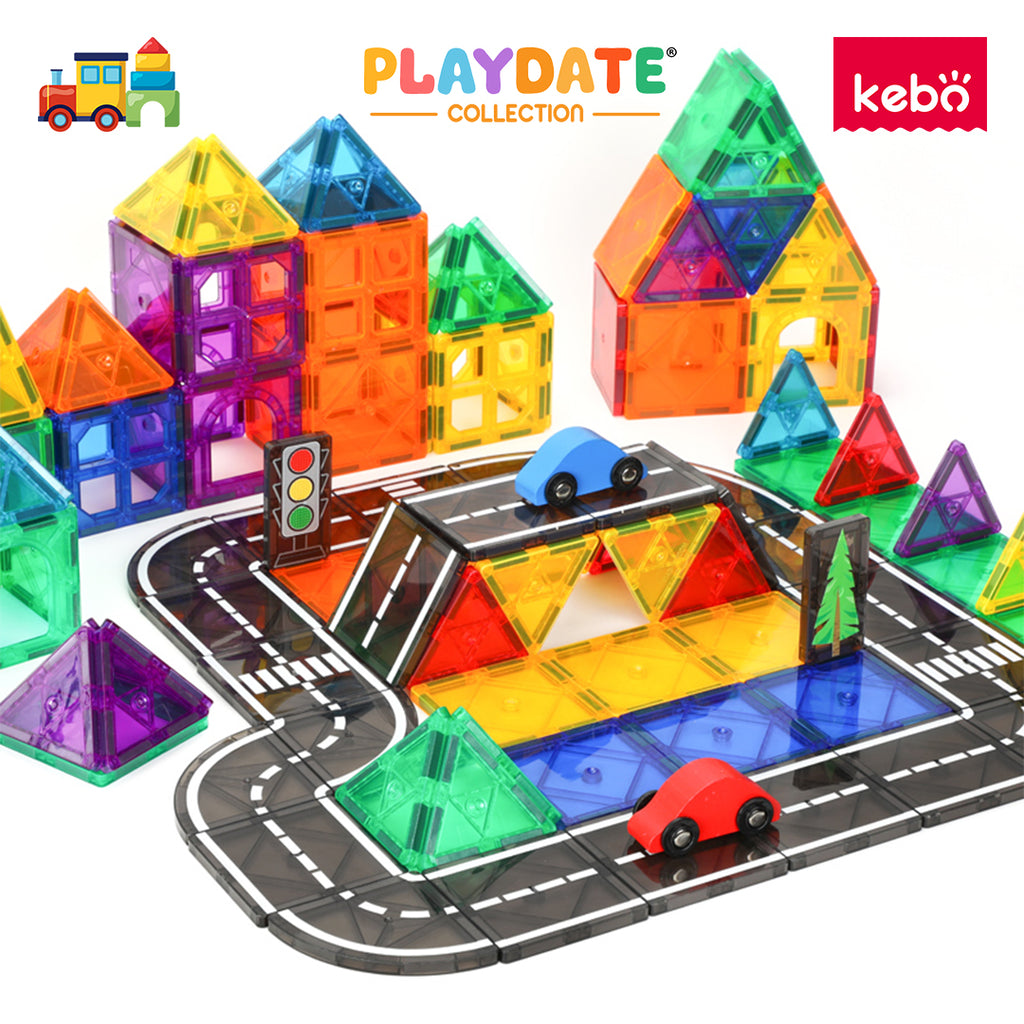 Kebo Road Tiles Playset - 30pcs Educational Magnetic Tiles Building Toy