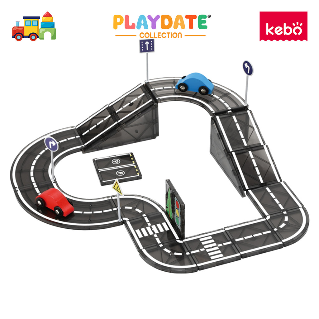 Kebo Road Tiles Playset - 30pcs Educational Magnetic Tiles Building Toy