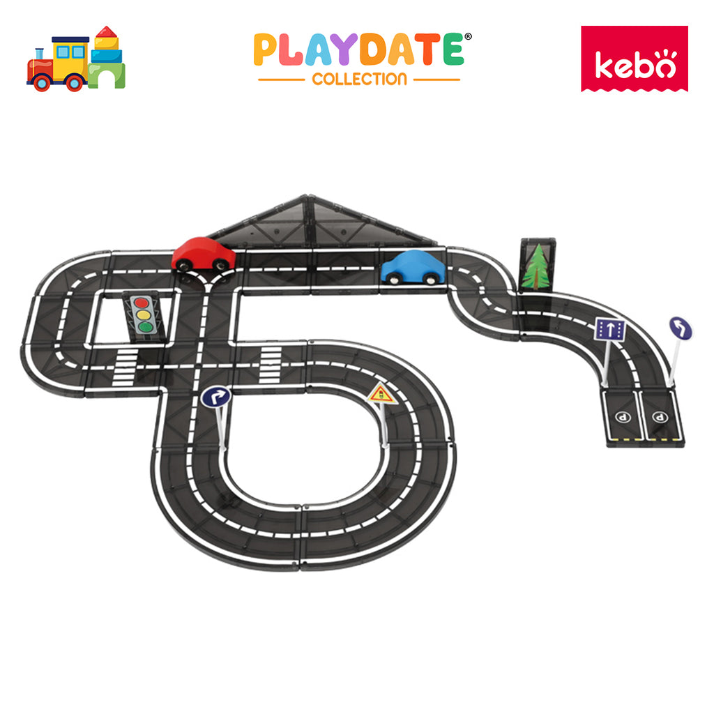 Kebo Road Tiles Playset - 30pcs Educational Magnetic Tiles Building Toy