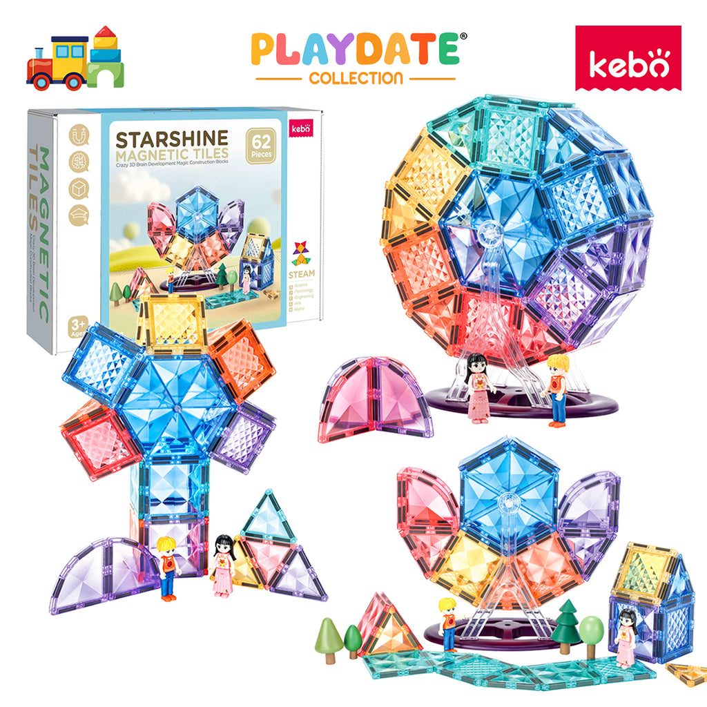 Kebo Starshine Ferris Wheel Playset - 62pcs Educational Magnetic Tiles Building Toy